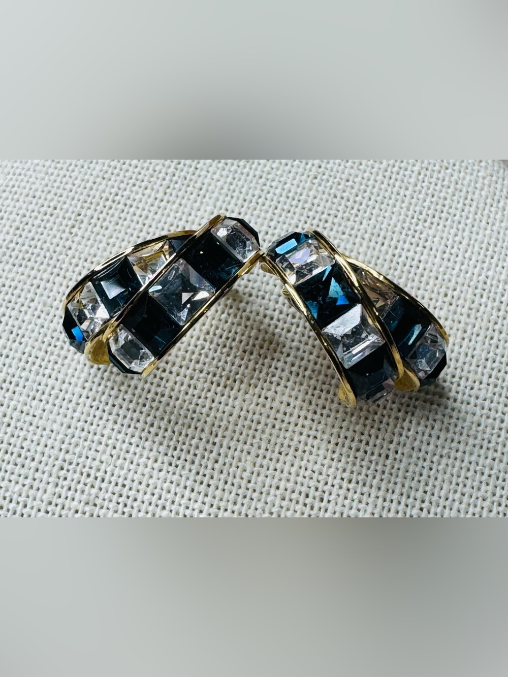 Gold-Tone Blue & Clear Crystal Double Hoop Earrings - Picture 2 of 7